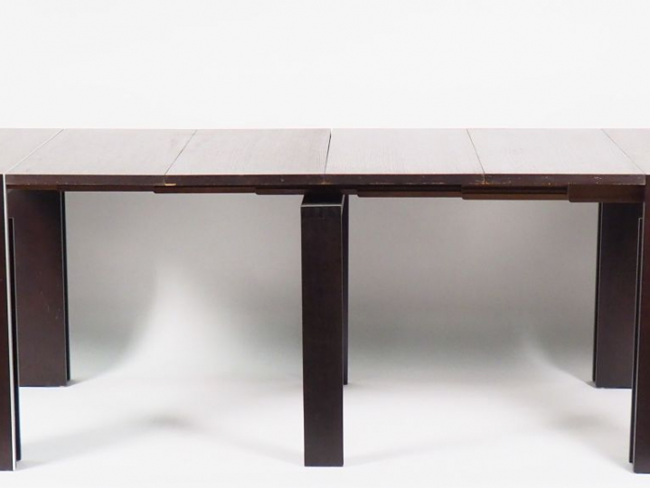 Grande table de salle à manger à allonges en chêne cérusé, piétement e