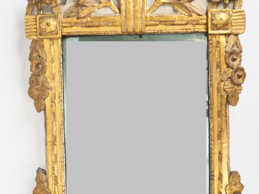 Miroir XIXème de style Louis XVI en bois et stuc doré à décor de palme