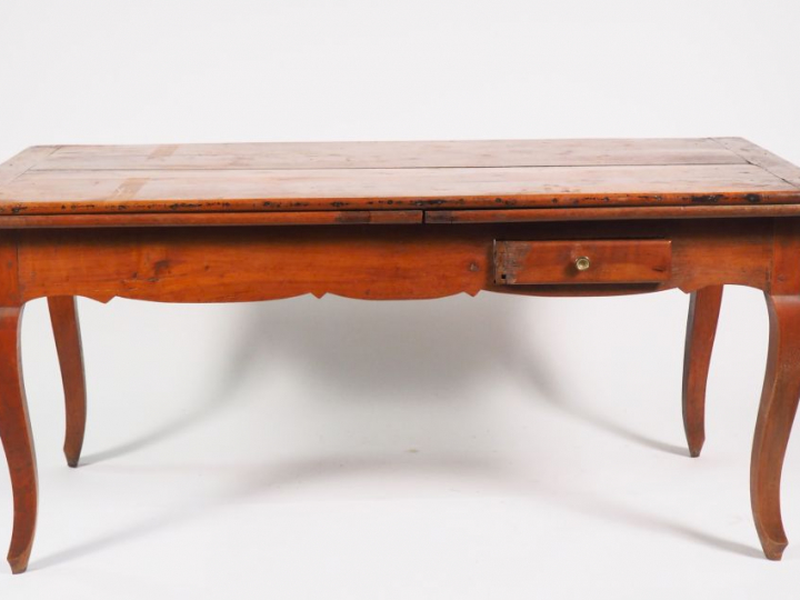 Table de salle à manger XIXème de style Louis XV en merisier, plateau 