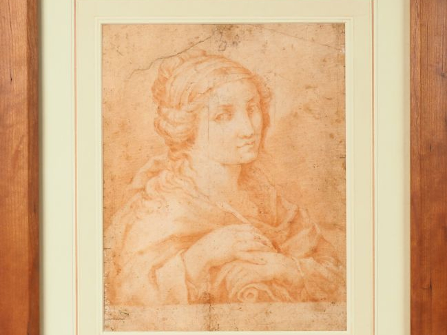 Ecole italienne XIXème.  "portrait de jeune femme"  Dessin à la sangui