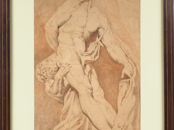 J. PALLIERE. "Milon de Crotone" Dessin au crayon, signé en bas à gauch