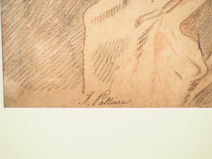 J. PALLIERE. "Milon de Crotone" Dessin au crayon, signé en bas à gauch