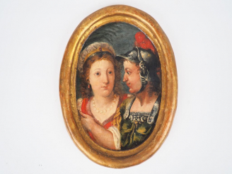 Vente aux enchères Ecole française début XIXème. "personnages en médaillon" Huile sur pan