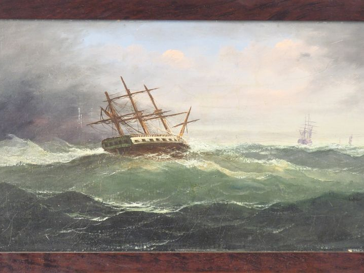 Ecole XIXème.  "marine"  Huile sur toile  Dim. 29 x 60 cm