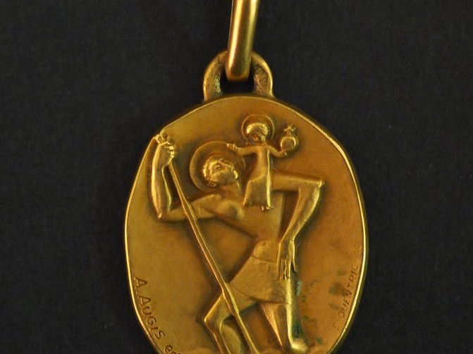 Médaille religieuse de style Art déco en or jaune, figurant Saint Jean