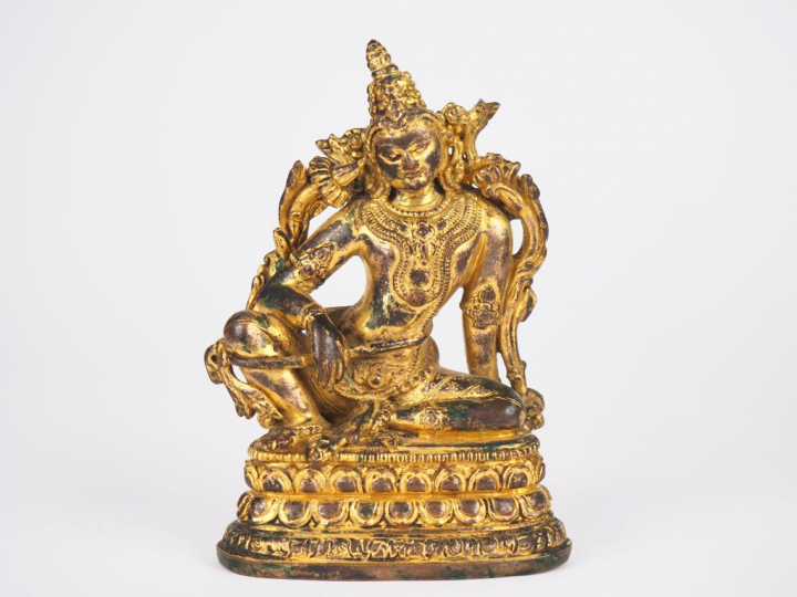 Tibet XVII-XVIIIe siècle,  Statuette en bronze laqué et doré représent