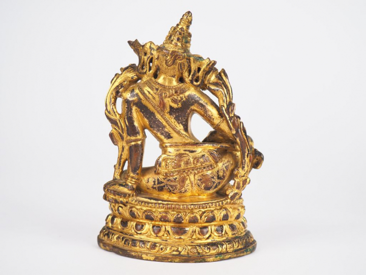 Tibet XVII-XVIIIe siècle,  Statuette en bronze laqué et doré représent