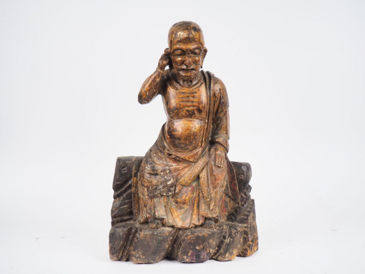 Chine période Yuan, XIVe-XVe siècle, Statuette en bois laqué et doré r