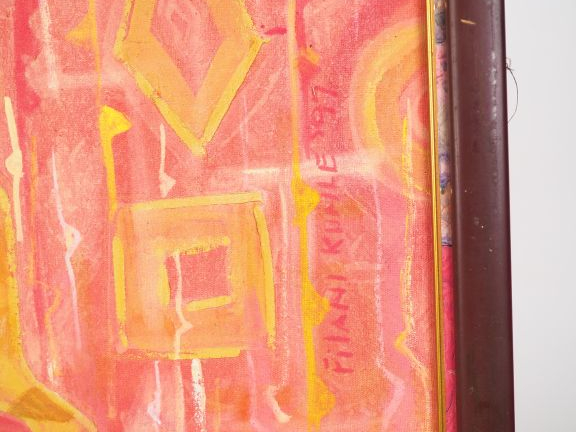 Kunle FILANI. "la course". Huile sur toile, signée en bas à droite et 