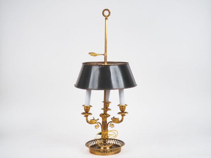 Lampe bouillotte de style Restauration en bronze doré et tôle verte à 