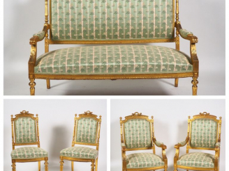Vente aux enchères Salon Napoléon III de style Louis XVI en bois doré mouluré et sculpté,