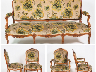 Vente aux enchères Salon XIXème de style Louis XV en bois naturel mouluré et sculpté, gar