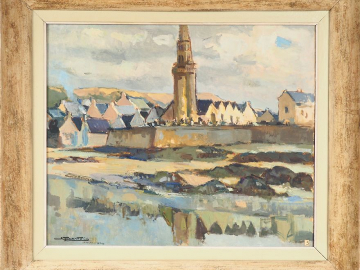 M. BERTOIN. "St Michel en Grévey".  Huile sur toile, signée en bas à g