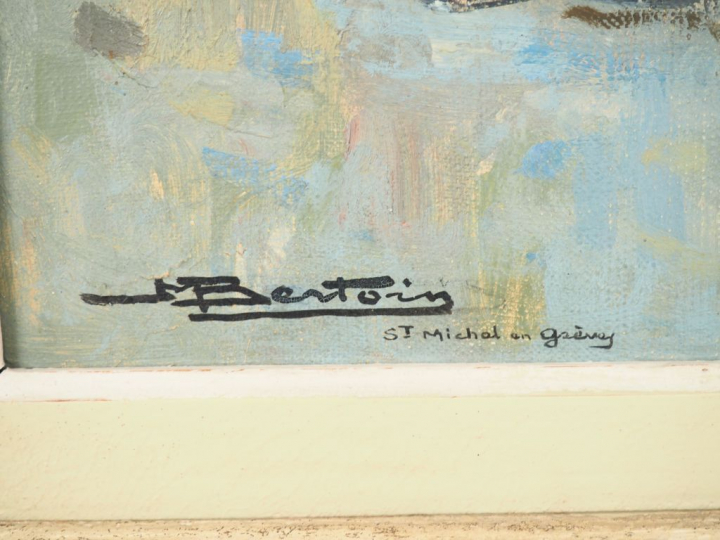 M. BERTOIN. "St Michel en Grévey".  Huile sur toile, signée en bas à g