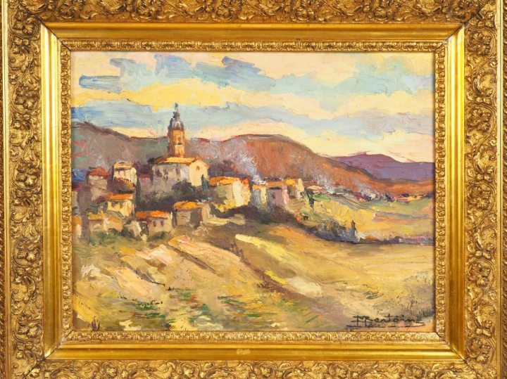 M. BERTOIN. 'Paysage de l'Aude'. Huile sur panneau, signée en bas à dr