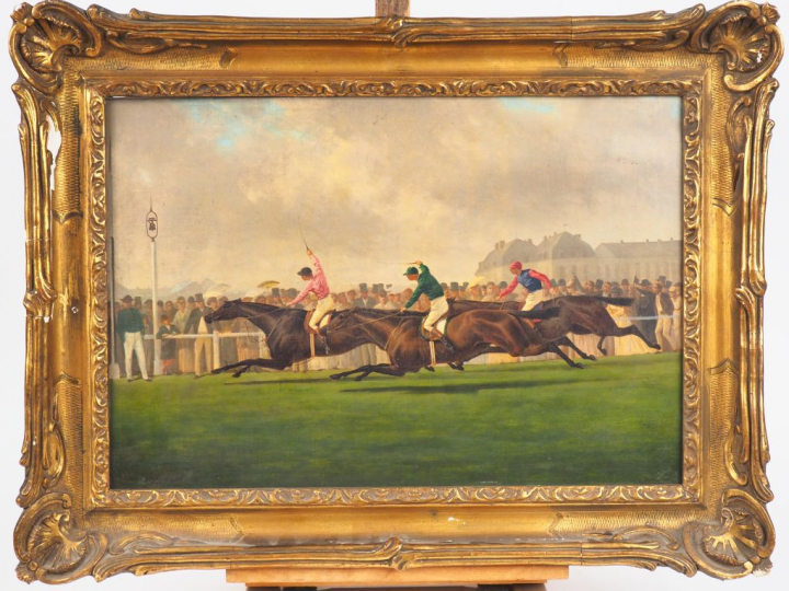 Charles BOMPLED. "Le champs de course". Huile sur toile signée en bas 