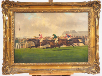 Vente aux enchères Charles BOMPLED. "Le champs de course". Huile sur toile signée en bas 