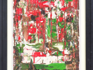 Vente aux enchères DEROLF. "Composition" Huile sur isorel, signée en bas à droite. Dim. 6