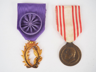 Vente aux enchères Décoration officier des palmes académiques avec son ruban violet à bou