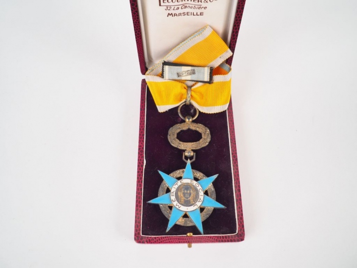 Etoile de commandeur du mérite social, module biface en bronze et émai
