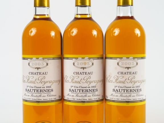 3 BOUTEILLES CLOS HAUT PEYRAGUEY 1er CC SAUTERNES - 2003 - BG+