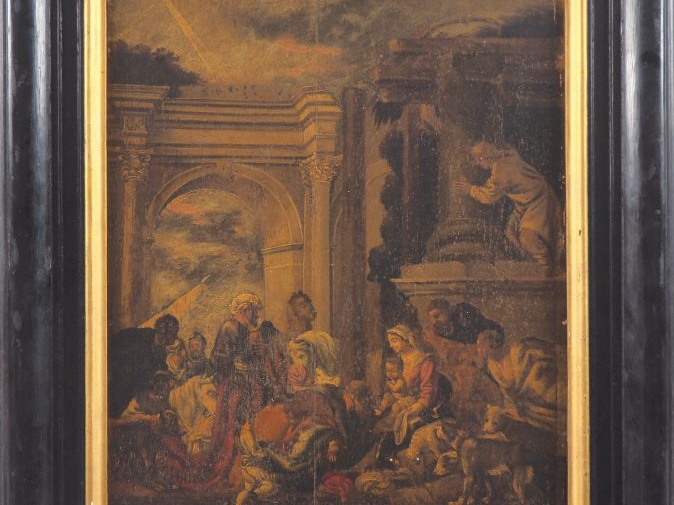 Ecole française fin XVIIème. "La présentation du Christ au temple". Hu