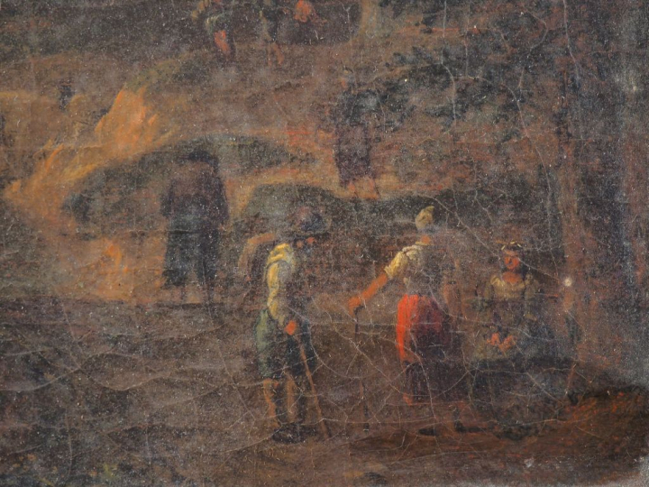 Ecole des Flandres vers 1700. "Paysage aux cavaliers". Huile sur toile