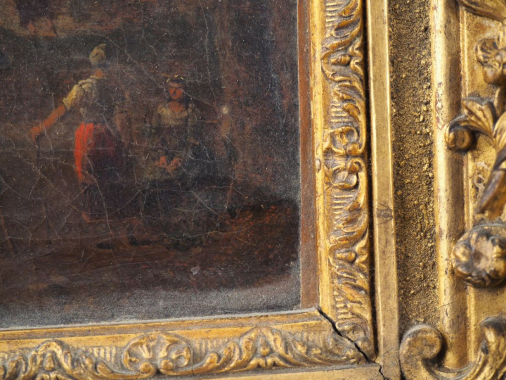 Ecole des Flandres vers 1700. "Paysage aux cavaliers". Huile sur toile