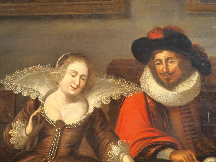 Dans le gout de Dirk Hals. "La leçon de musique". Panneau Hauteur : 67