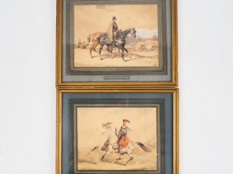 Vente aux enchères Edouard SWEBACH. "Cavaliers". 2 aquarelles signées en bas à gauche et 