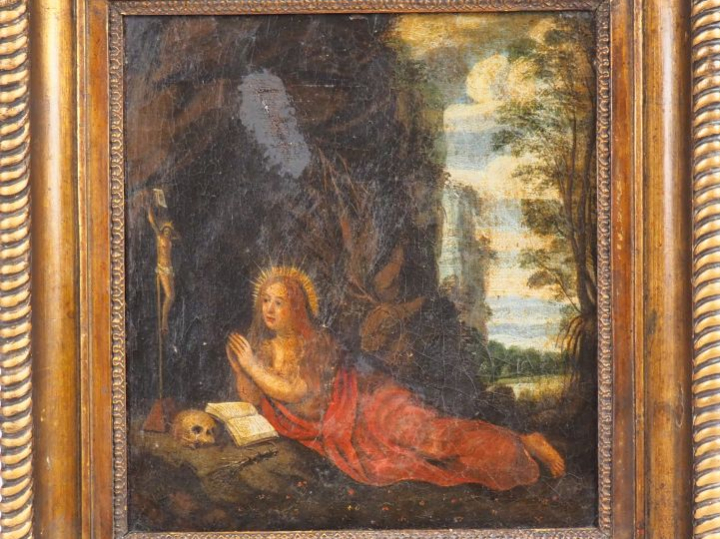 Ecole française XIXème. "Sainte madeleine repentante". Huile sur toile