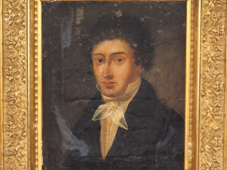 Vente aux enchères Ecole française début XIXème. "Portrait d'homme au jabot". Huile sur t