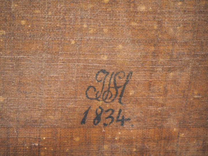 Ecole française XIXème. "Portrait d'Elisabeth". Huile sur toile, monog