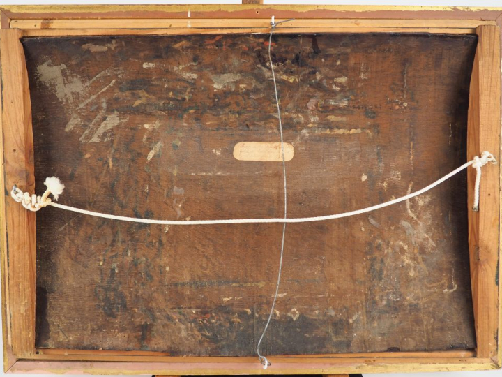 Ecole française XIXème ( d'après Hubert Robert) "Paysage lacustre". Hu