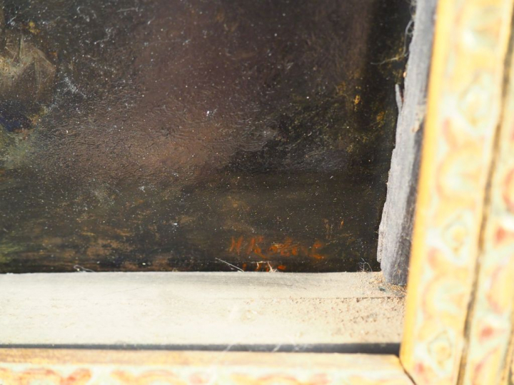 Ecole française XIXème ( d'après Hubert Robert) "Paysage lacustre". Hu