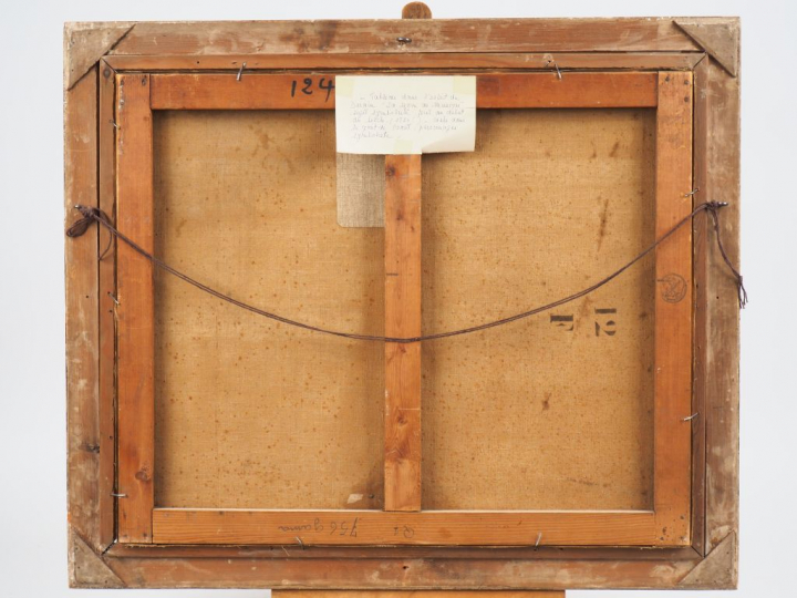 Ecole française début XXème. "La leçon de musique". Huile sur toile. D