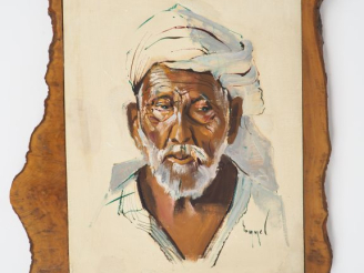 Vente aux enchères Ecole orientaliste XXème. "Portraits d'arabes".   Paire d'huiles sur t