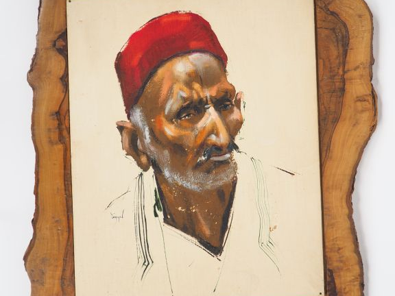 Ecole orientaliste XXème. "Portraits d'arabes".   Paire d'huiles sur t