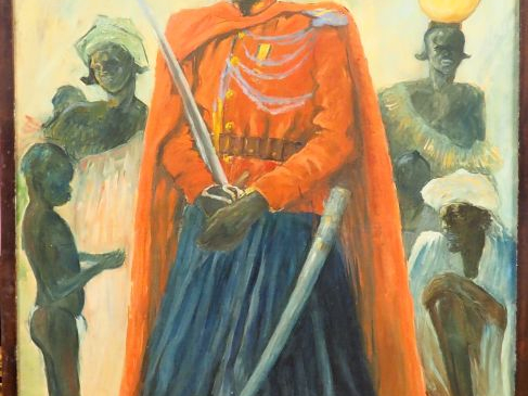 Ecole orientaliste Xxème. "Soldat africain". Grand huile sur toile, si