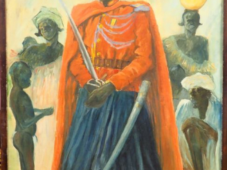 Vente aux enchères Ecole orientaliste Xxème. "Soldat africain". Grand huile sur toile, si