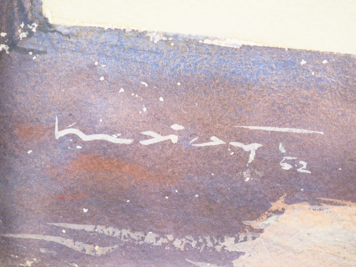 Ecole africaniste XXème. "Africaines devant leurs cases". Aquarelle, s