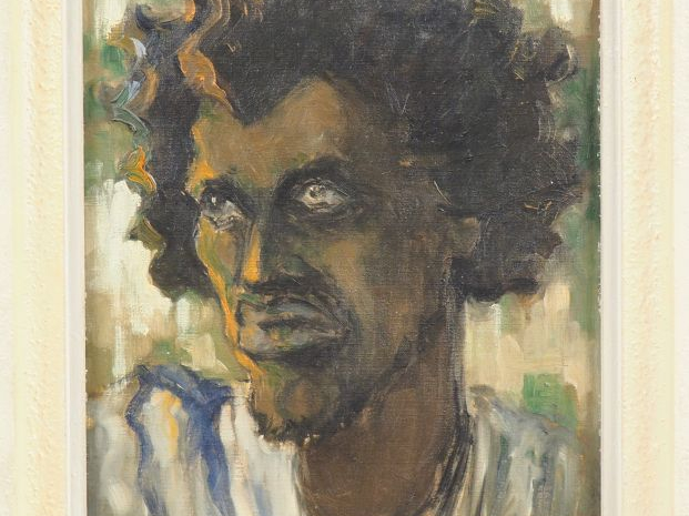 Ecole africaniste XXème.   "Portrait d'homme". Huile sur toile, signée