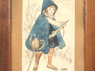Vente aux enchères Edmond ALET.  "Portrait d'André". Aquarelle, signée en bas à droite et