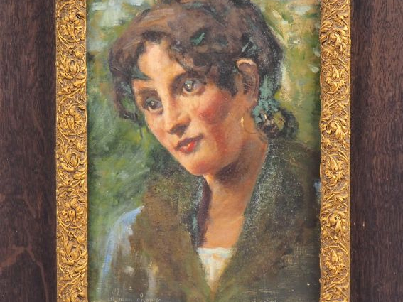 Maurice BERGAUT. "Portrait de femme". Huile sur toile, signée en bas à
