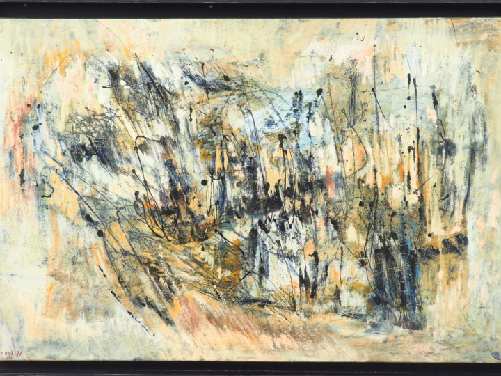 BIOT. "Composition". Huile sur toile, signée en bas à gauche et datée 