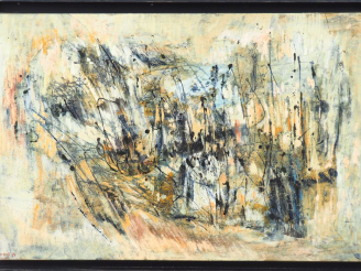 Vente aux enchères BIOT. "Composition". Huile sur toile, signée en bas à gauche et datée 