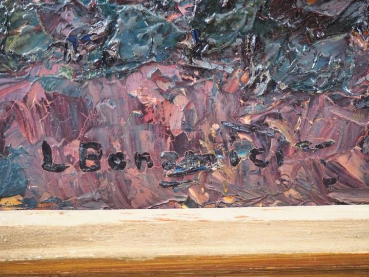 Louis BONAMICI. "Côte rocheuse en méditerranée". Huile sur panneau, si