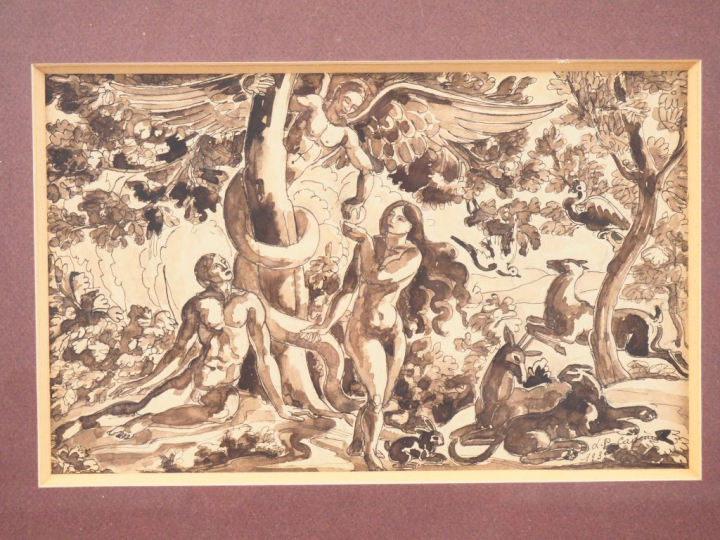 CADENE. "Adam et Eve". Dessin, signée en bas à droite et daté 1933 Dim