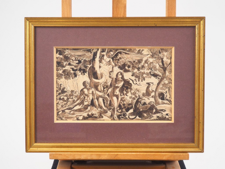 CADENE. "Adam et Eve". Dessin, signée en bas à droite et daté 1933 Dim