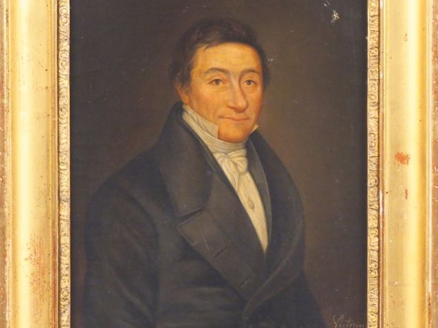 Victorine CAVALIE. "Portrait d'homme au jabot". Huile sur toile, signé